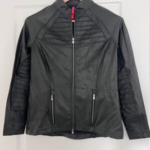 SPANX Black Faux Leather Moto Jacket - small